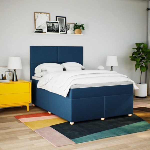 vidaXL Sommier &agrave; lattes de lit avec matelas Bleu 140x200 cm Tissu
