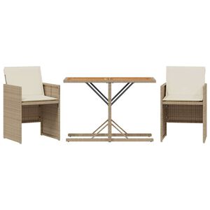 vidaXL Ensemble de bistro 3 pcs avec coussins beige r&eacute;sine tress&eacute;e