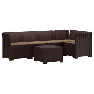 vidaXL Canap&eacute; de Jardin 5 Places avec Coussins Aspect Rotin PP Marron