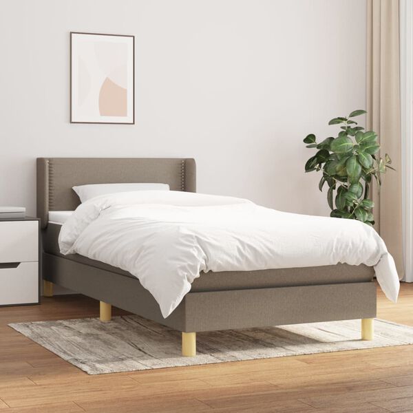 vidaXL Sommier &agrave; lattes de lit avec matelas Taupe 90x200 cm Tissu