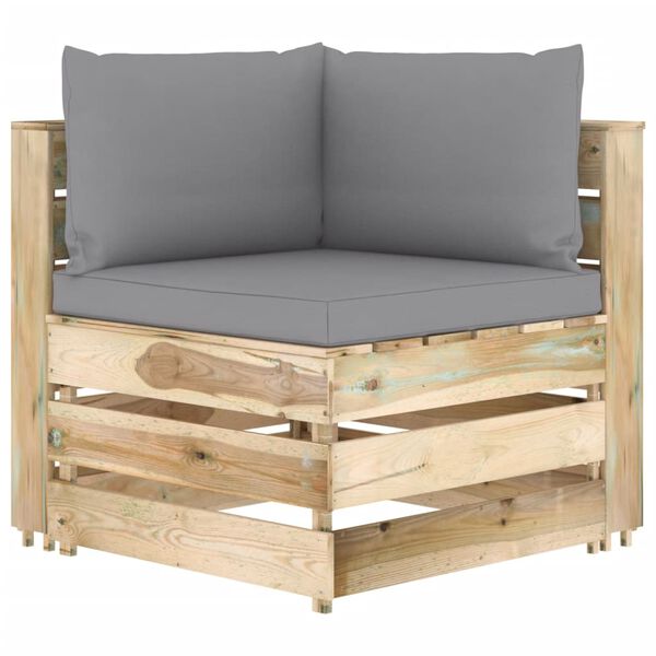 vidaXL Salon de jardin 7 pcs avec coussins Bois impr&eacute;gn&eacute; de vert