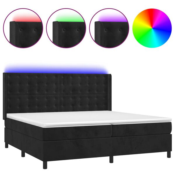 vidaXL Sommier &agrave; lattes de lit matelas et LED Noir 200x200 cm Velours
