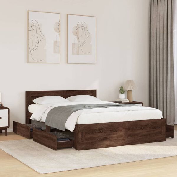 vidaXL Cadre de lit et t&ecirc;te de lit sans matelas ch&ecirc;ne marron 140x190cm