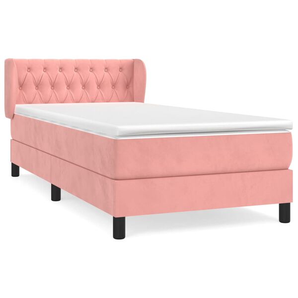 vidaXL Sommier &agrave; lattes de lit avec matelas Rose 90x200 cm Velours