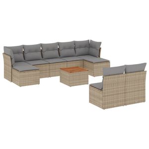 vidaXL Salon de jardin avec coussins 10 pcs beige r&eacute;sine tress&eacute;e