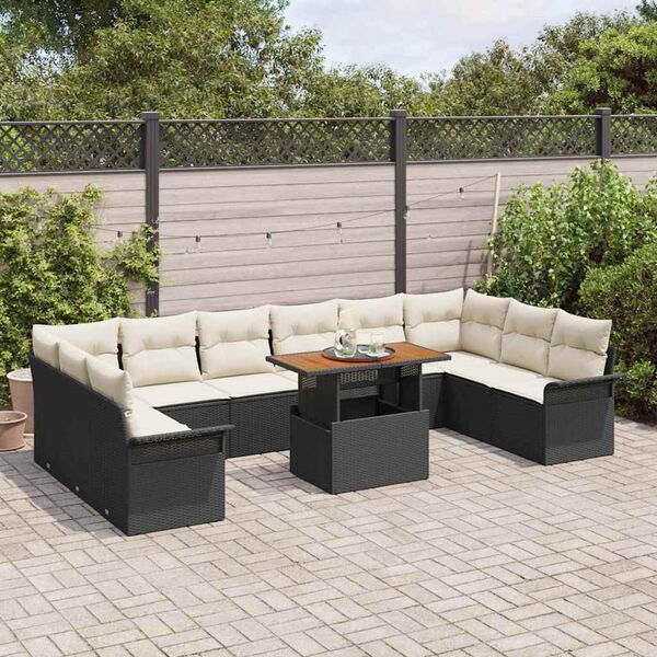 vidaXL Ensemble de canap&eacute; de jardin avec coussin 11 pcs Noir et cr&egrave;me