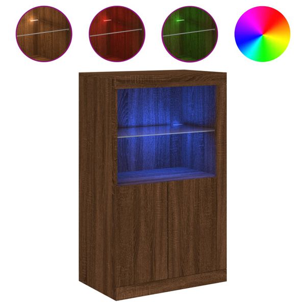 vidaXL Armoire lat&eacute;rale avec lumi&egrave;res LED ch&ecirc;ne marron bois ing&eacute;nierie