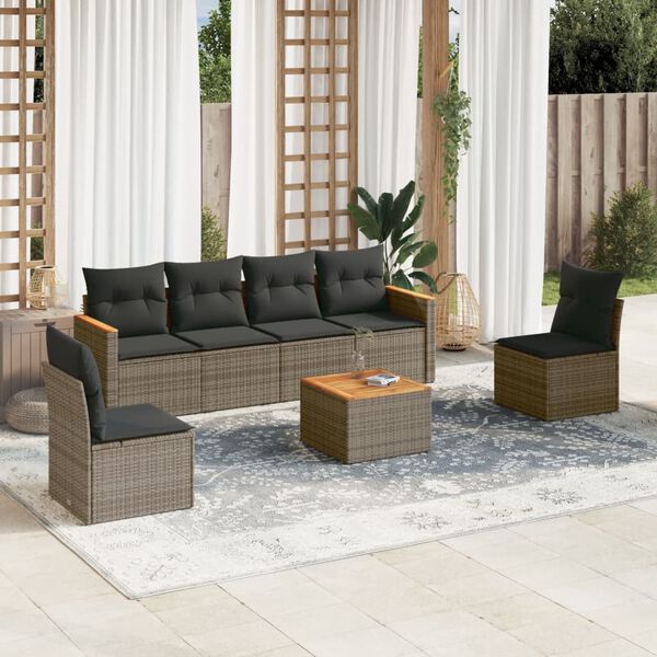 vidaXL Salon de jardin avec coussins 7 pcs gris r&eacute;sine tress&eacute;e