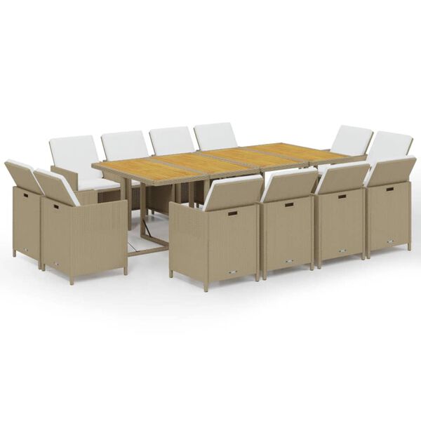 vidaXL Ensemble &agrave; manger de jardin coussins 13pcs R&eacute;sine tress&eacute;e Beige