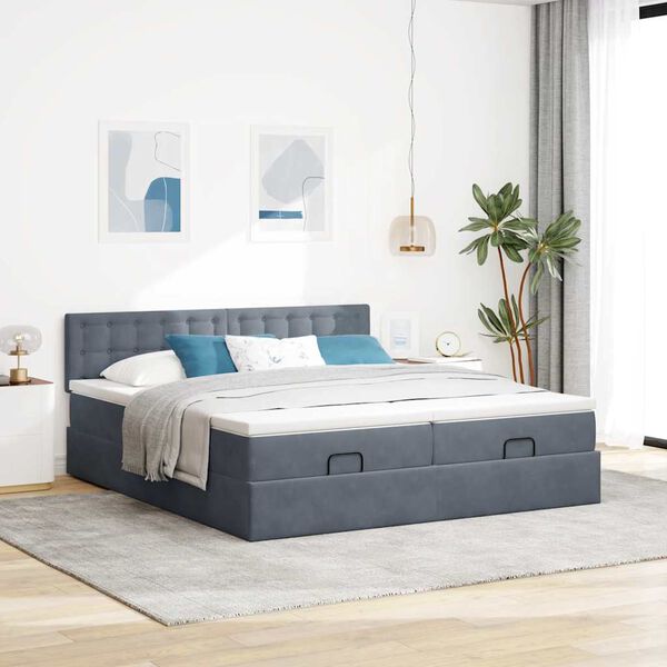 VidaXL Cadre de lit ottoman avec matelas gris foncé 180x200cm velours