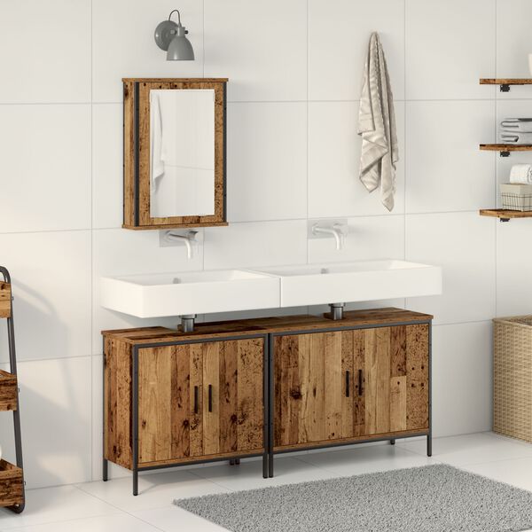vidaXL Meubles de salle de bain 3 pcs Marron Bois d'ing&eacute;nierie