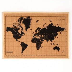 milimetrado Carte du monde li&egrave;ge et cadre bois Noir et marron 70x50 cm