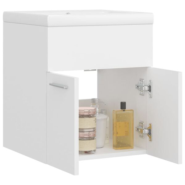 vidaXL Armoire d'&eacute;vier avec lavabo int&eacute;gr&eacute; Blanc Agglom&eacute;r&eacute;