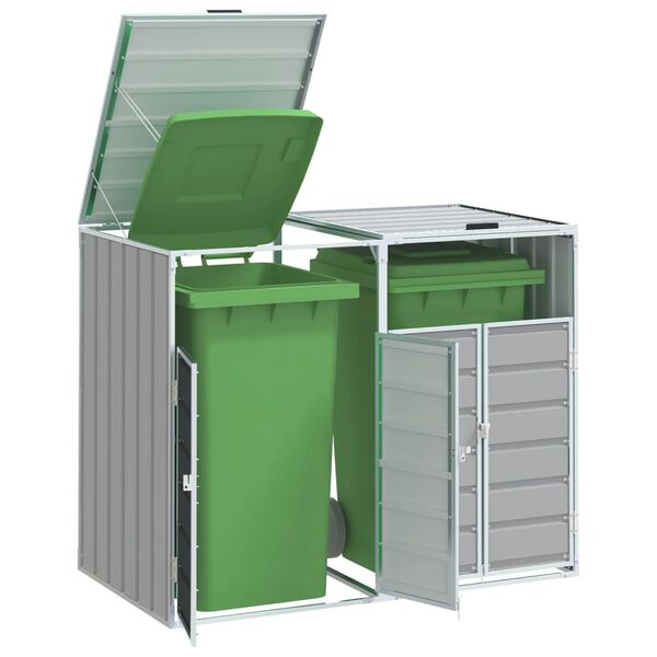 vidaXL Rangement &agrave; roulettes pour poubelles pour deux bacs gris acier
