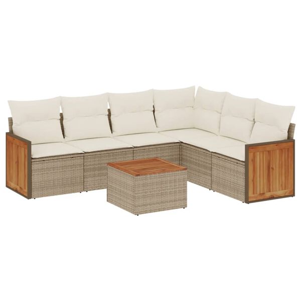 vidaXL Salon de jardin avec coussins 7 pcs beige r&eacute;sine tress&eacute;e