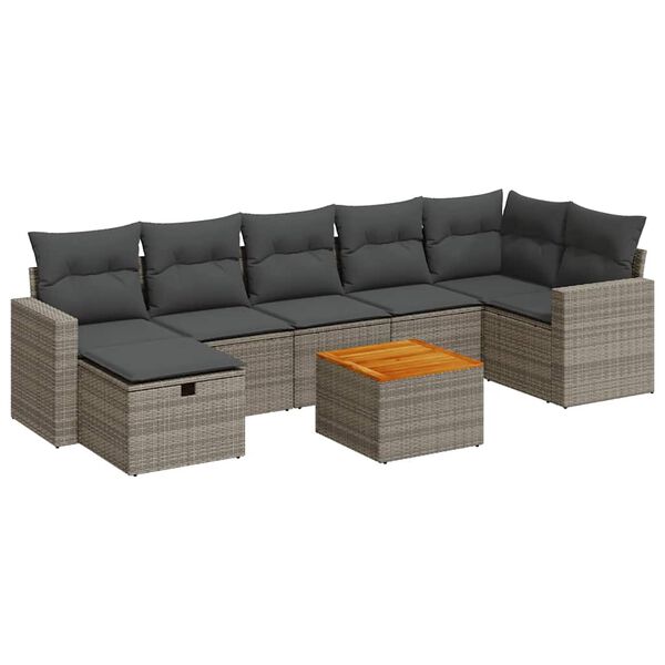 vidaXL Salon de jardin 8 pcs avec coussins gris r&eacute;sine tress&eacute;e