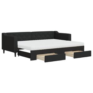 vidaXL Lit de jour avec gigogne et tiroirs noir 80x200 cm tissu
