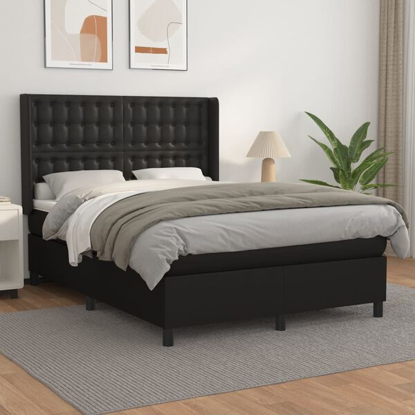 vidaXL Sommier &agrave; lattes de lit avec matelas Noir 140x200 cm Similicuir