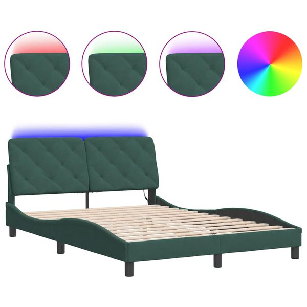 vidaXL Cadre de lit avec LED sans matelas vert fonc&eacute; 120x200cm velours