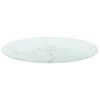 vidaXL Dessus de table blanc &Oslash;60x0,8cm verre tremp&eacute; avec design marbre