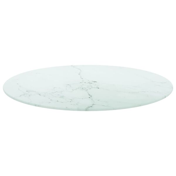 vidaXL Dessus de table blanc &Oslash;60x0,8cm verre tremp&eacute; avec design marbre