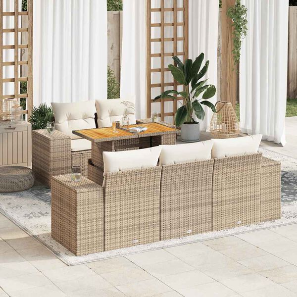 vidaXL Salon de jardin avec coussins 6 pcs beige r&eacute;sine tress&eacute;e