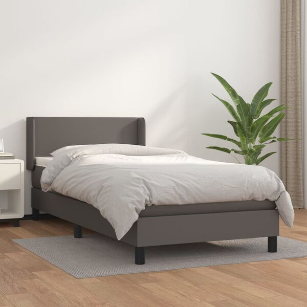vidaXL Sommier &agrave; lattes de lit avec matelas Gris 80x200 cm Similicuir