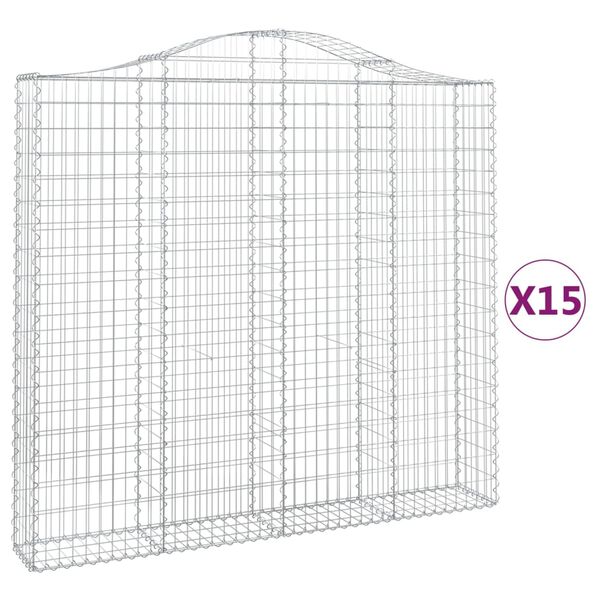 vidaXL Paniers &agrave; gabions arqu&eacute;s 15 pcs 200x30x180/200 cm Fer galvanis&eacute;