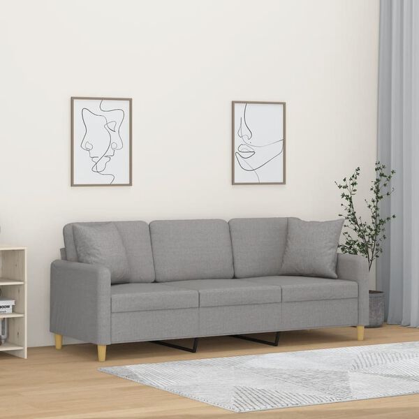 vidaXL Canap&eacute; 3 places et oreillers et coussins Gris clair 180cm Tissu