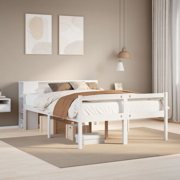 vidaXL Lit biblioth&egrave;que sans matelas blanc 140x190 cm bois pin massif