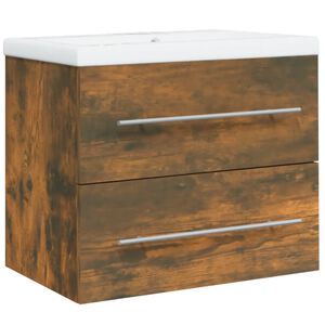 vidaXL Meuble lavabo avec bassin int&eacute;gr&eacute; Ch&ecirc;ne fum&eacute; Bois d'ing&eacute;nierie