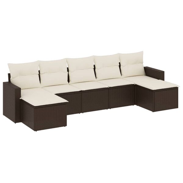 vidaXL Salon de jardin avec coussins 7 pcs marron r&eacute;sine tress&eacute;e