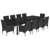 vidaXL Ensemble &agrave; manger de jardin et coussins 11 pcs noir rotin verre
