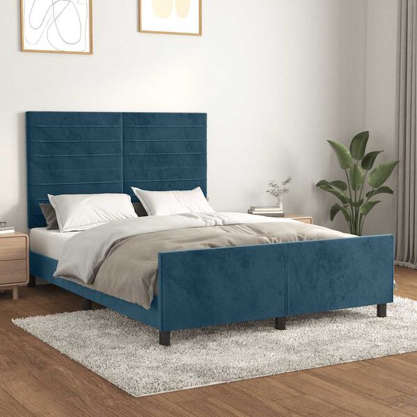 vidaXL Cadre de lit sans matelas bleu fonc&eacute; 140x200 cm velours