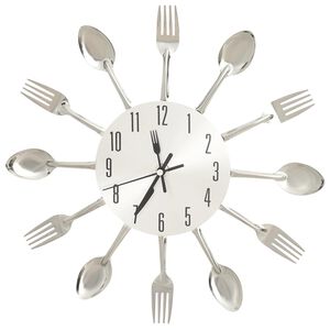 vidaXL Horloge murale et cuill&egrave;re et fourchette Argent&eacute; 31cm Aluminium