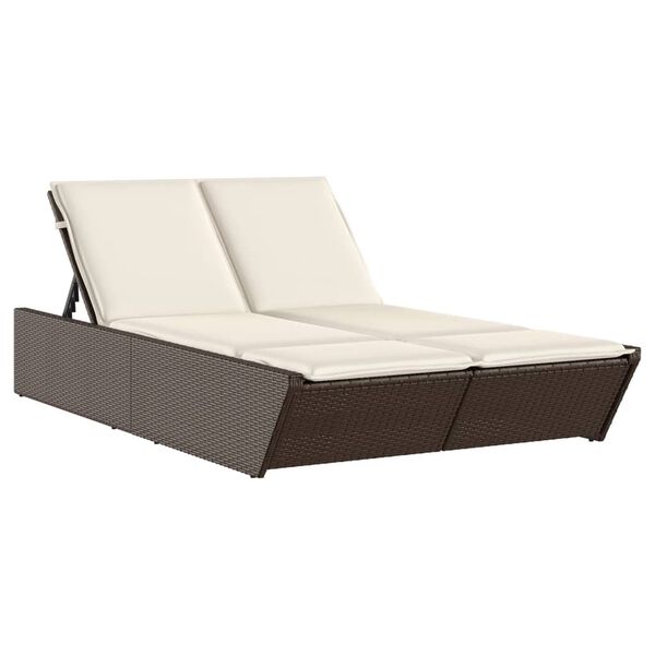 vidaXL Chaise longue double avec coussins marron r&eacute;sine tress&eacute;e