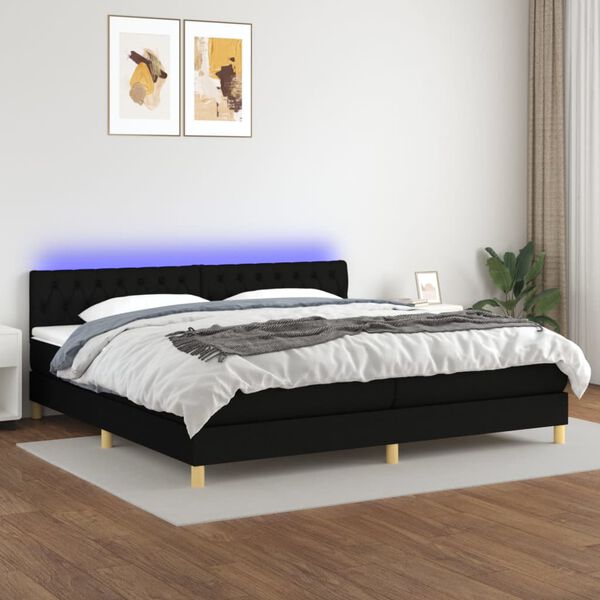 vidaXL Sommier &agrave; lattes de lit et matelas et LED Noir 200x200 cm Tissu