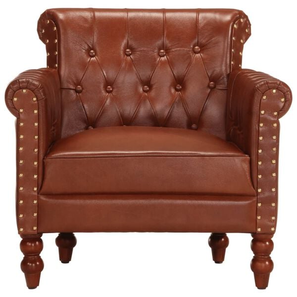 vidaXL Fauteuil Marron Cuir de ch&egrave;vre v&eacute;ritable