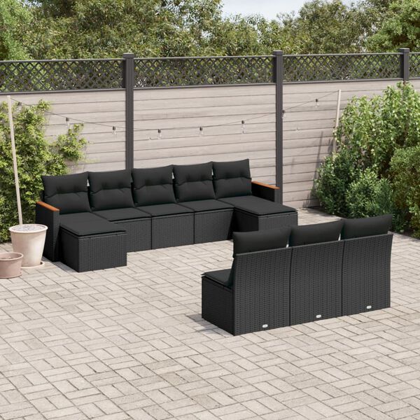 vidaXL Salon de jardin 10 pcs avec coussins noir r&eacute;sine tress&eacute;e
