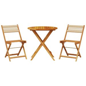 vidaXL Ensemble de bistro 3 pcs beige polypropyl&egrave;ne et bois massif