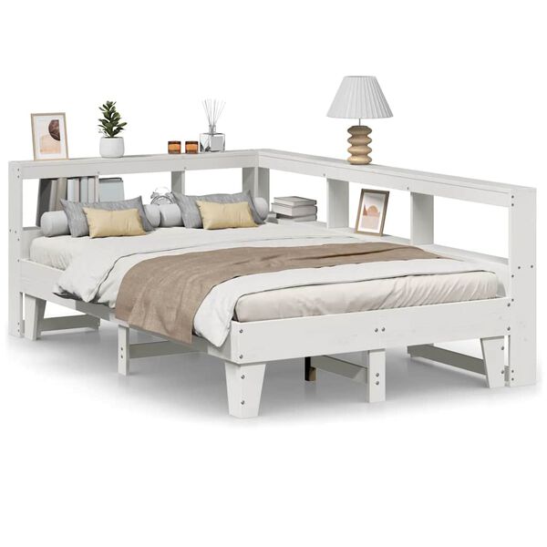 vidaXL Lit biblioth&egrave;que sans matelas blanc 140x190 cm bois pin massif