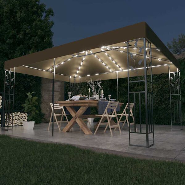 vidaXL Tonnelle avec double toit et lumi&egrave;res LED 3x4 m Taupe