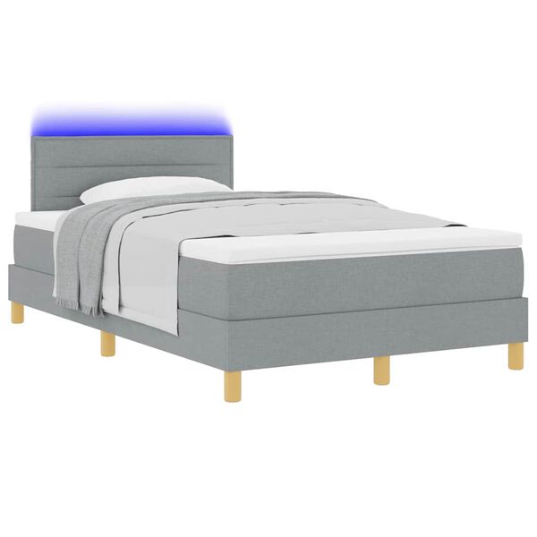 vidaXL Lit &agrave; ressort LED avec matelas Gris clair 120 x 190 cm tissu