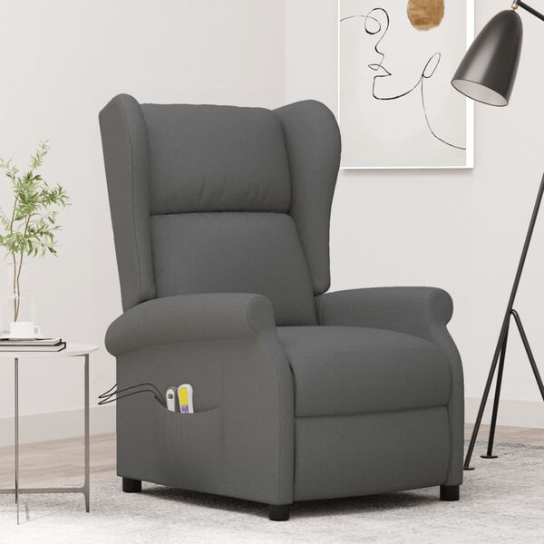 vidaXL Fauteuil de massage &eacute;lectrique &agrave; oreilles gris fonc&eacute; Tissu
