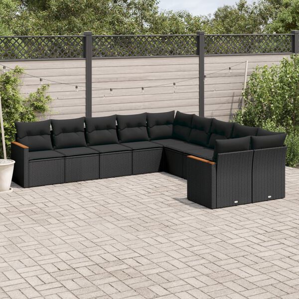 vidaXL Salon de jardin 10 pcs avec coussins noir r&eacute;sine tress&eacute;e