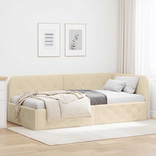 vidaXL Cadre de lit d'angle avec t&ecirc;te de lit Cr&egrave;me 90 x 190 cm tissu