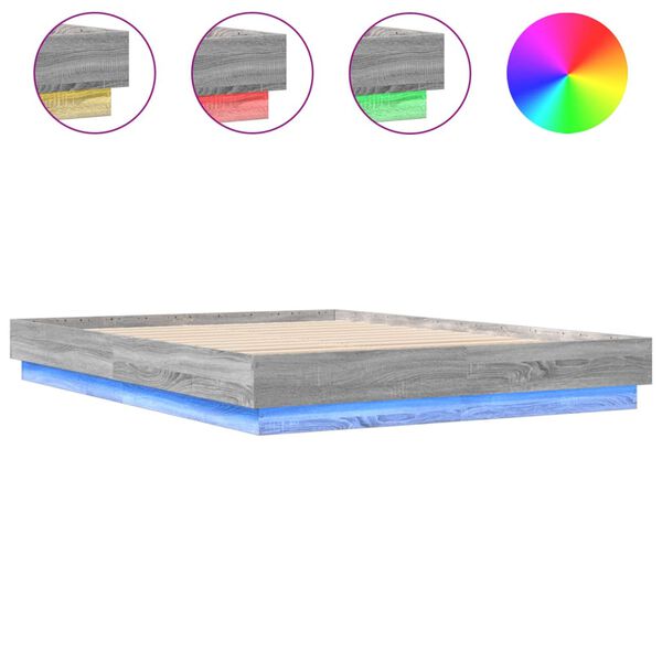 vidaXL Cadre de lit avec LED sans matelas sonoma gris 160x200 cm