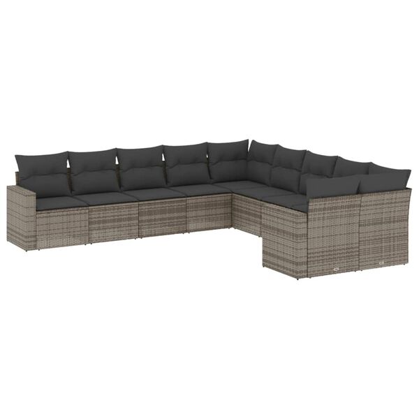 vidaXL Salon de jardin avec coussins 10 pcs gris r&eacute;sine tress&eacute;e