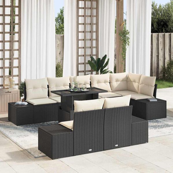vidaXL Ensemble de canap&eacute; de jardin 9 pcs Noir Poly rotin