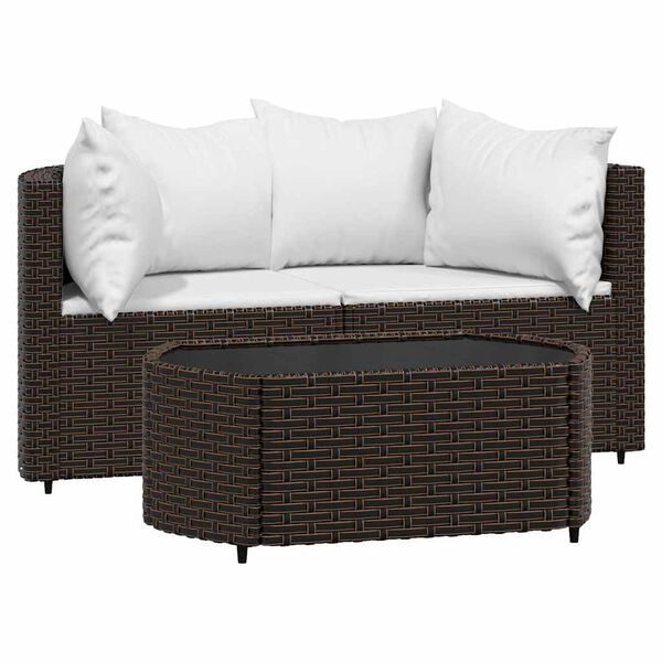 vidaXL Salon de jardin 3 pcs avec coussins marron r&eacute;sine tress&eacute;e